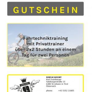 Gutschein MTB Fahrtechniktraining Privat 2x2 Std. für 2 Pers